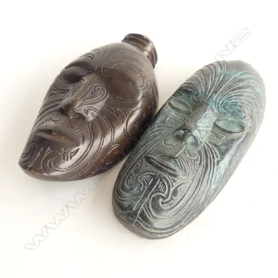 2 BRONZED MAORI MASKS H.195mm