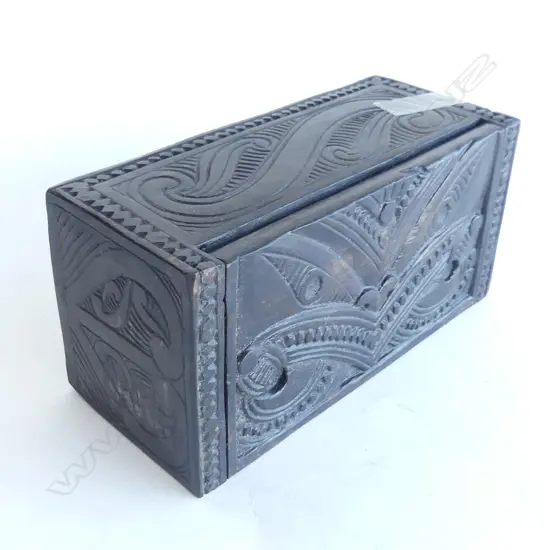 CARVED WOODEN MAORI BOX W.200mm