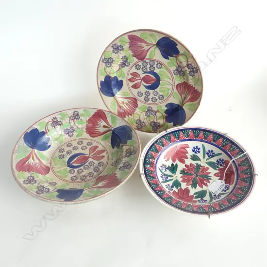 3 ANTIQUE LUSTRE DECORATED PLATES some faults Dia.260mm largest