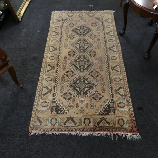 HAND KNOTTED WOOL PILE PALE BROWN RUG 1900x980mm