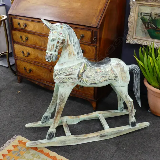LGE CARVED WOODEN ROCKING HORSE H.930mm
