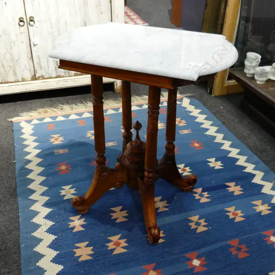 MARBLE TOPPED SIDE TABLE w. CARVED WOODEN BASE 600 x 400 x 660mm
