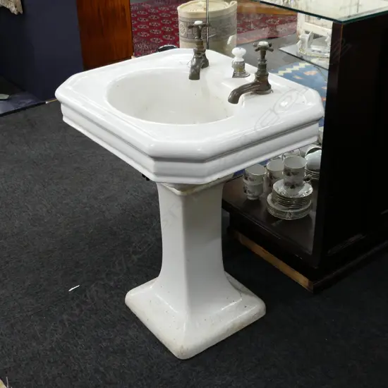 VINTAGE PORCELAIN BATHROOM SINK AND PEDESTAL H.800mm W.670mm