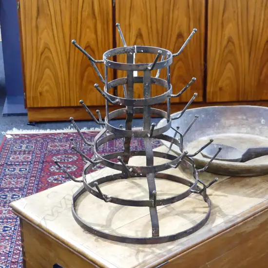 VINTAGE FRENCH WINE BOTTLE DRYING RACK H.500mm 390mm dia