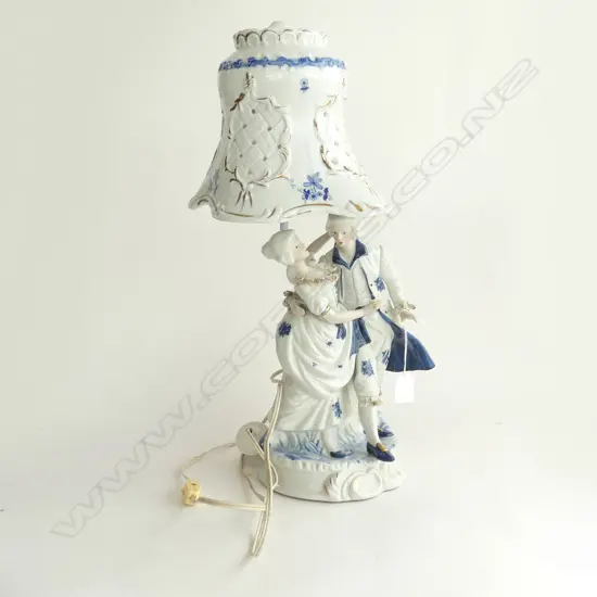 MEISSEN STYLE DANCING COUPLE TABLE LAMP &^ SHADE H520MM