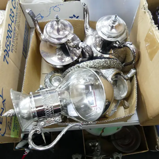 SMALL BOX SILVER PLATE COFFEE POTS PHOTO FRAME ETC