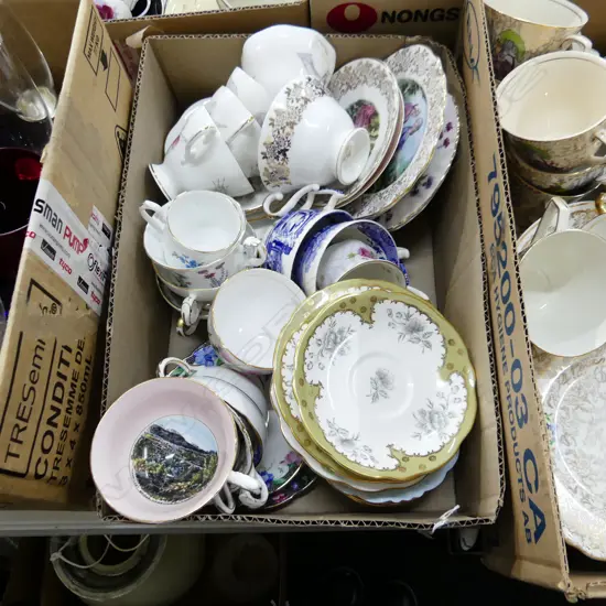BOX ASST QUALITY TRIOS, CUPS & SAUCERS ETC.. RA, SPODE ETC..