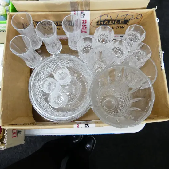 BOX LOT CRYSTAL BOWLS GLASSES & VASES