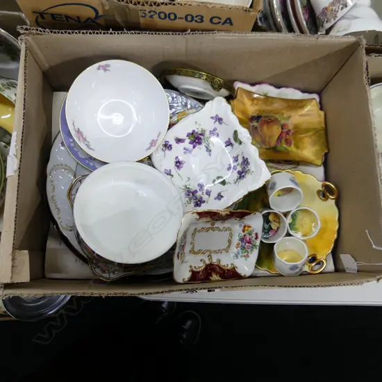 BOX LOT CHINA PLATES DISHES NAPKIN RINGS ETC