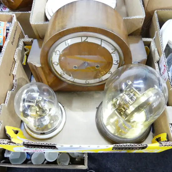 BOX LOT 3 CLOCKS; 2 DOME CLOCKS + MANTLE CLOCK