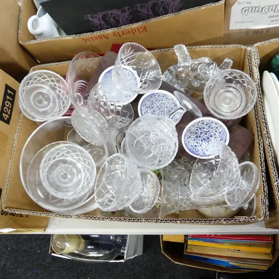 BOX LOT ASST. CHINA & CRYSTAL ETC