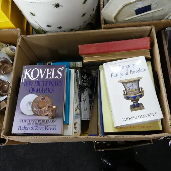 BOX LOT BOOKS; ANTIQUE INTEREST; PORCELAIN MARKS ETC
