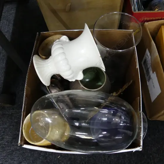 BOX LOT ASST. VASES ETC