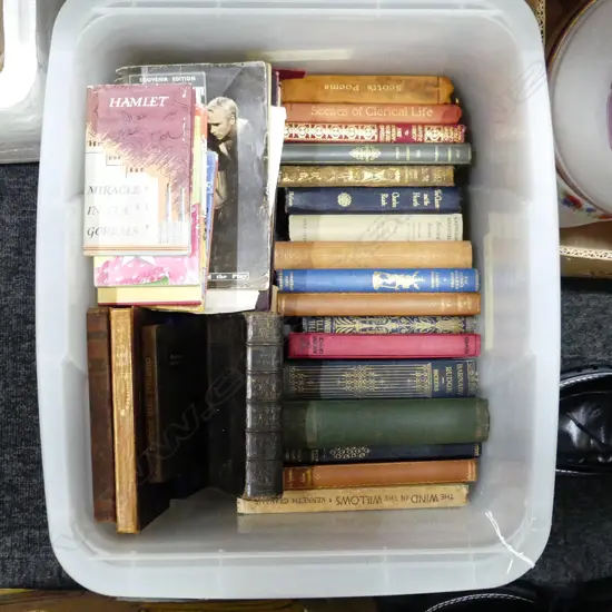 BOX LOT ASST. OLD BOOKS; LITERATURE ETC