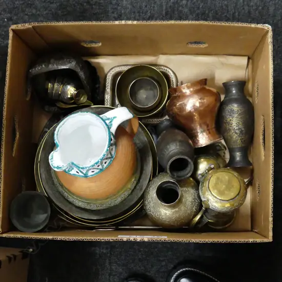 BOX LOT ASST. MIDDLE EASTERN BRASSES ETC