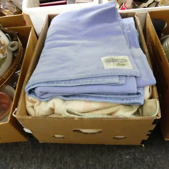 BOX LOT WOOLEN BLANKETS