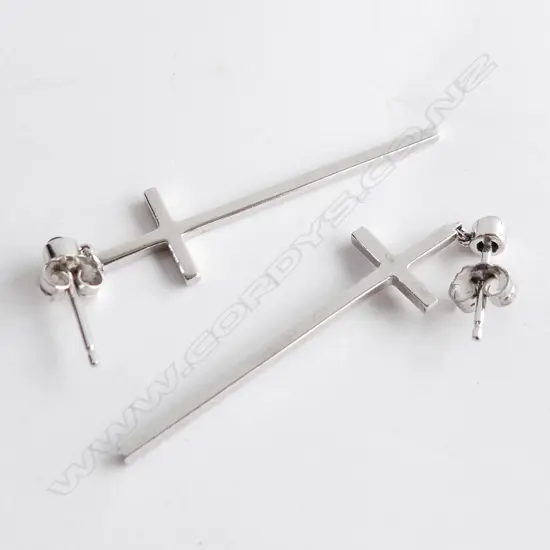 PR LG STG SILVER CROSS DROP STUD EARRINGS L. 40MM  4.09GMS