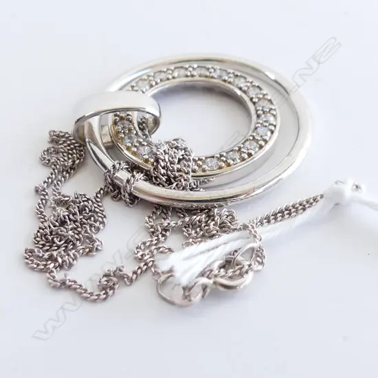 STG SILVER CHAIN WITH CZ & SILVER DOUBLE RING PENDANT 