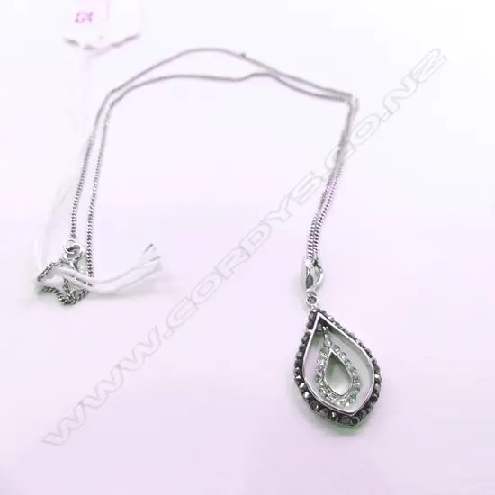STG SILVER CHAIN WITH MARCASITE & CZ PENDANT 
