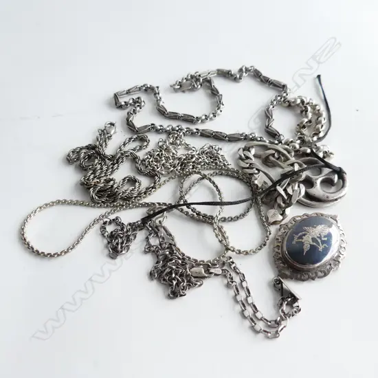 ***RTV***ASST. 925 SILVER JEWELLERY; 5 NECKLACES, 2 BRACELETS (1 AF), CELTIC PENDANT 141 GRAMS