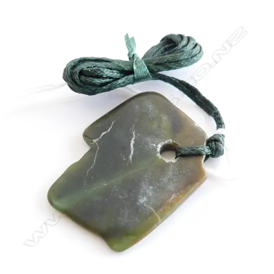 NZ POUNAMU (GREENSTONE) NATURAL SHAPED PENDANT (L40MM) ON BLACK WAXED ADJUSTABLE CORD