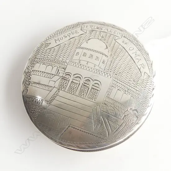 STG SILVER WW1 PERIOD ENGRAVED COMPACT 'MOSQUE JERUSALEM OMAR'