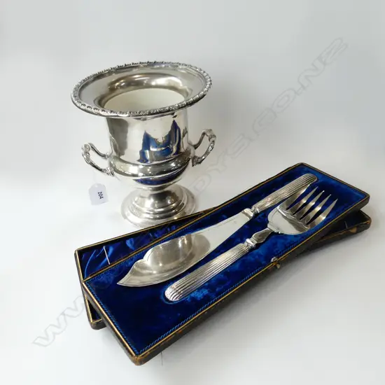 SILVER PLATE CHAMPAGNE BUCKET + SILVER PLATE FISH SERVER (IN ORIGINAL BOX) 