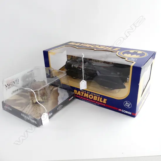 2 CORGI BOXED MODELS; SHERMAN TANK & BATMOBILE L.