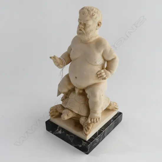 ITALIAN RESIN SCULPTURE; NAKED COSIMO DE MEDICI RIDING A TURTLE H.230mm