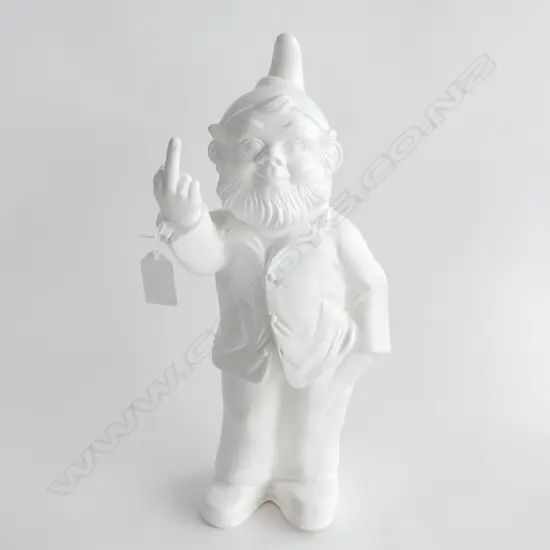 OTTMAR HORL WHITE PLASTIC GNOME FLIPPING MIDDLE FINGER H.360mm