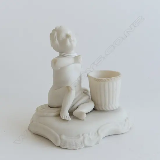 POSSIBLY MINTON 19thC PARIAN FIGURE SEATED CHILD W BASKET ON BASE H.95mm