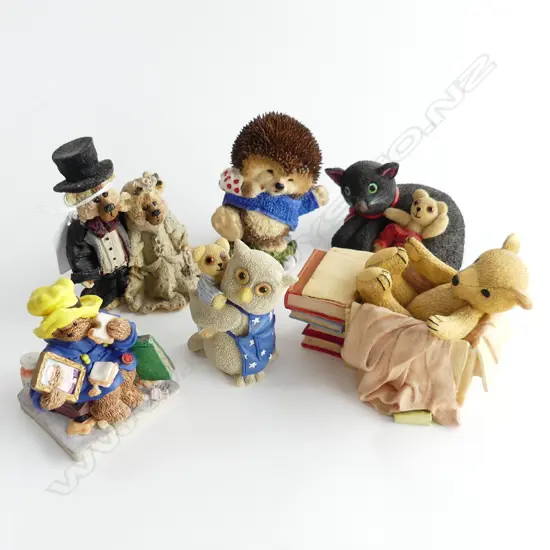 6 RESIN FIGURINES; 5 ROYAL DOULTON + 1 OTHER; TEDDY BEARS ETC