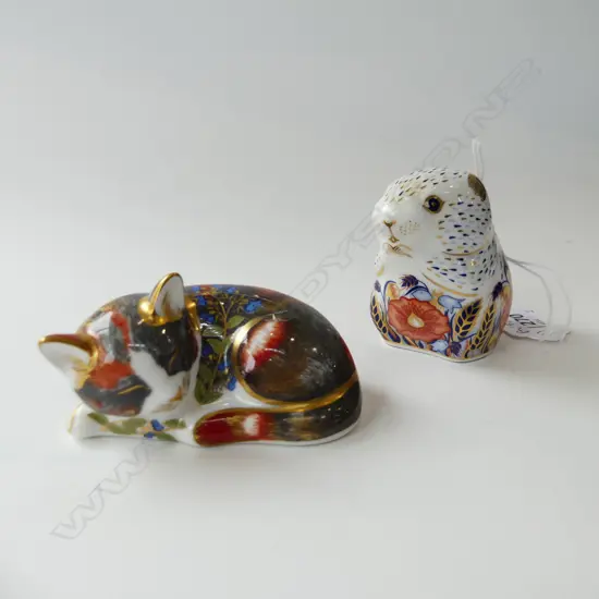 2 ROYAL CROWN DERBY PAPERWEIGHTS; CATNIP KITTEN & POPPY MOUSE H.65mm