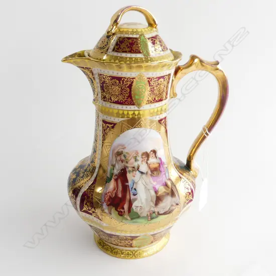 VINTAGE VIENNA PORCELAIN PORTRAIT CHOCOLATE OR COFFEE POT H. 275MM BEEHIVE STAMP TO BASE 