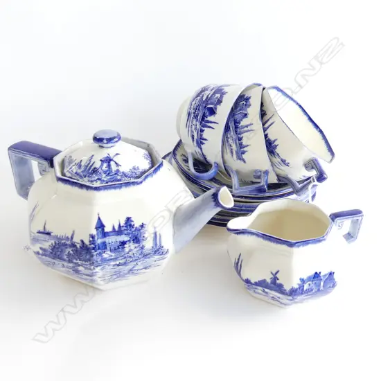 ROYAL DOULTON 'NORFOLK' TEAPOT, MILK JUG 3 ASST CUPS, 4 SAUCERS, 2 PLATES