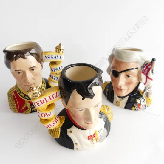 3 ROYAL DOULTON TOBY JUGS; WELLINGTON, NELSON, NAPOLEON H.110mm