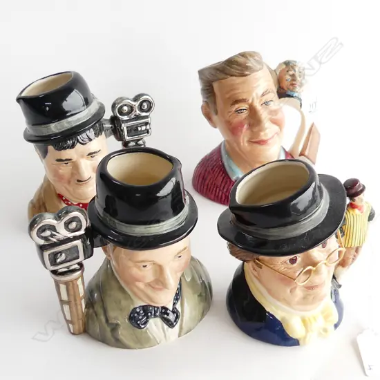 4 ROYAL DOULTON TOBY JUGS; MR PICKWICK, JUG COLLECTOR,LAUREL & HARDY H.120mm