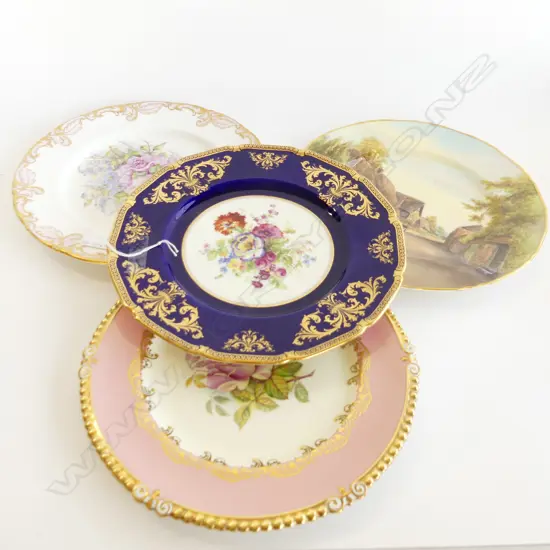 4 LG PLATES; AYNSLEY, ROYAL DOULTON, ROYAL WORCESTER & PARAGON HAND PAINTED (DIA 270MM)
