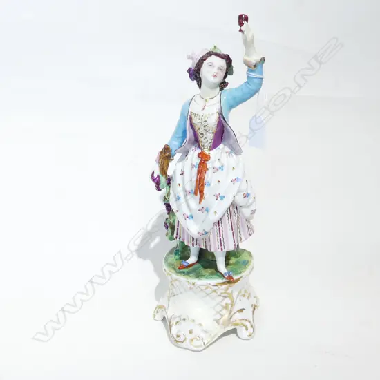 VINTAGE PORCELAIN FIGURE; LADY RAISING WINE GLASS H. 360mm REPAIRS