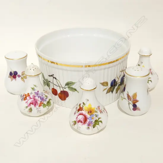 ROYAL WORCESTER EVESHAM SOUFFLE DISH 175mm dia + 5 CONDIMENTS