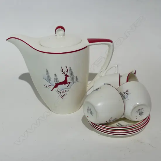 CROWN DEVON 'STOCKHOLM' DEMITASSE COFFEE SET,  COFFEE POT & 4 CUPS & SAUCERS 