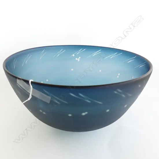 LGE GARY NASH FROSTED BLUE GLASS BOWL 310mm dia SIGNED & DATED '90