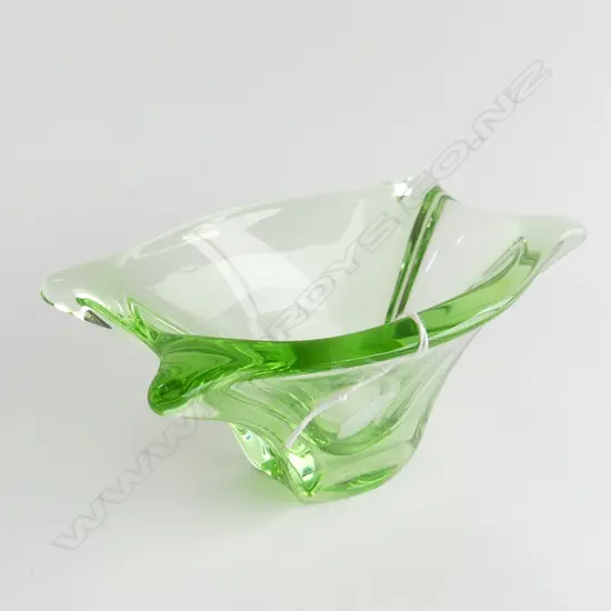 VAL ST LAMBERT GREEN GLASS VASE W.175mm