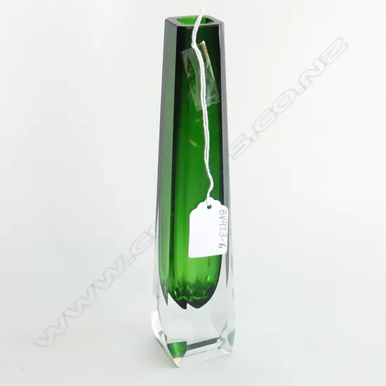 MURANO FLAVIO POLI GREEN FACET CUT VASE H. 210MM