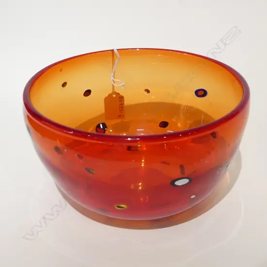 GARRY NASH GLASS BOWL DIA 200MM, SIGNED & DATED 02