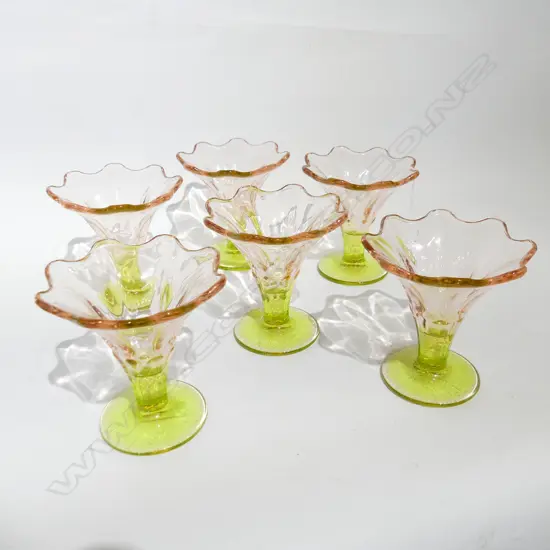 6 COLOURED FLUTED GLASS SUNDAE DISHES H. 120MM