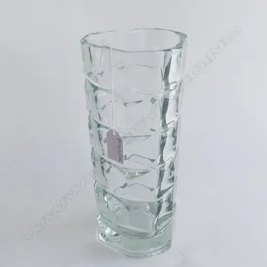 FRENCH VINTAGE FACETED PRESSED DECO GLASS VASE H. 240MM