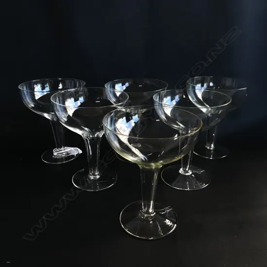 SET 6 VINTAGE HOLLOW STEM CHAMPAGNE GLASSES, ALL MATCHING