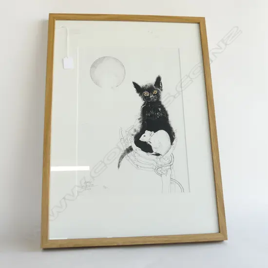 ERIN FORSYTH CAT & MOUSE IN SKELETON HAND PRINT 3/50 2015 400x275mm