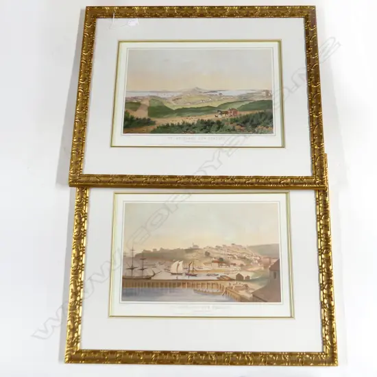 PR LGE FRAMED HOGAN PRINTS OF EARLY AUCKLAND #1 & #2 350x510mm